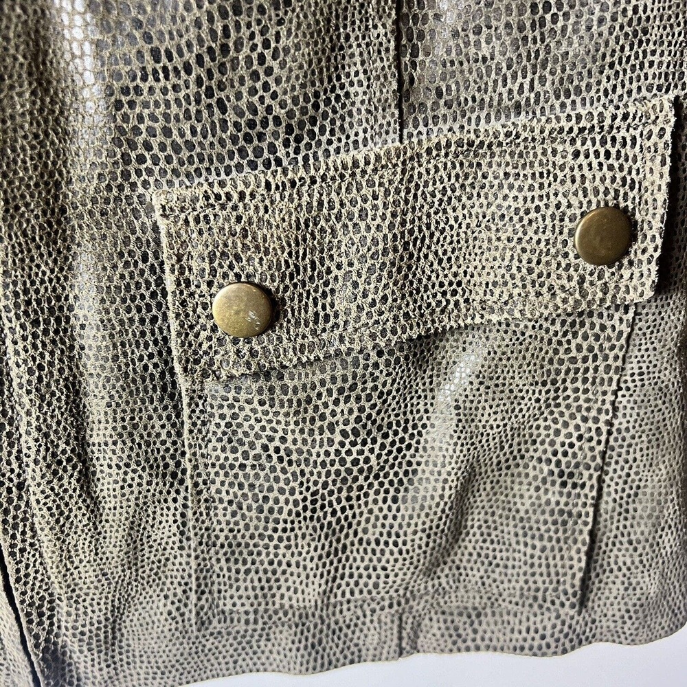 Alfani Genuine Leather Moto Jacket Snakeskin Olive Green Size Small - Picture 4 of 9